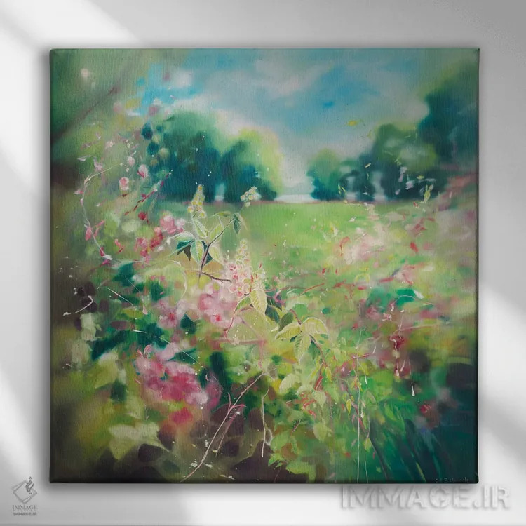 تابلو از دل پرچین؛ روستا در بهار اثر گیل بوستامانته - نمای روبهرو روی دیوار