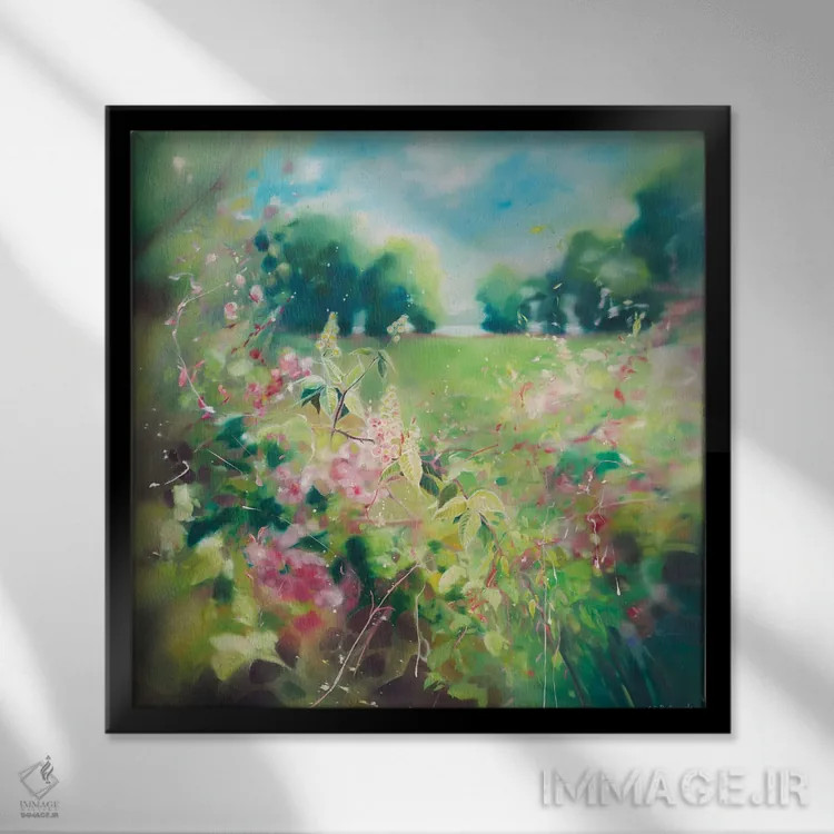 تابلو از دل پرچین؛ روستا در بهار اثر گیل بوستامانته - نمای قابدار مشکی