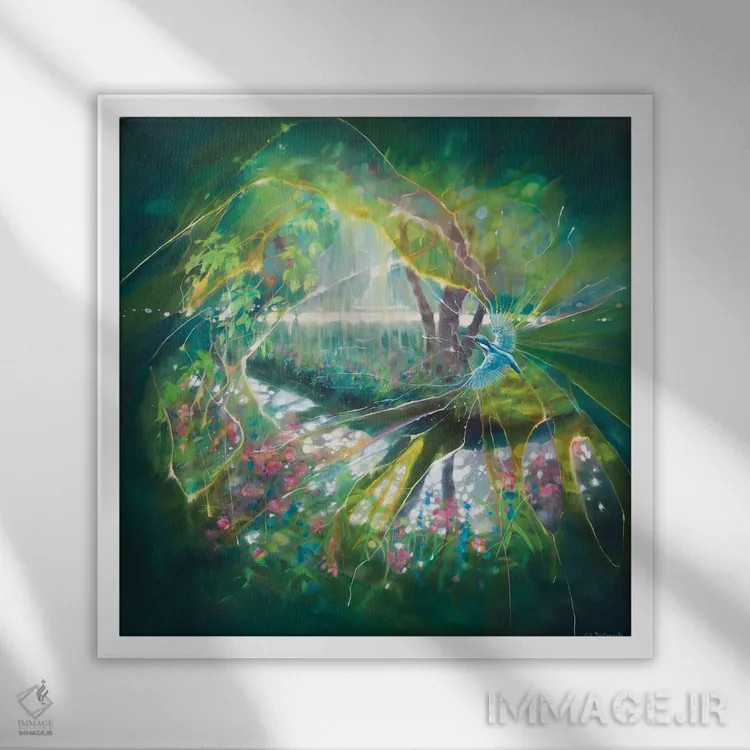 تابلو پخشکننده جادو؛ رویای مرغ ماهیخوار اثر گیل بوستامانته - نمای قابدار سفید