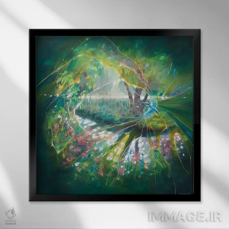 تابلو پخشکننده جادو؛ رویای مرغ ماهیخوار اثر گیل بوستامانته - نمای قابدار مشکی