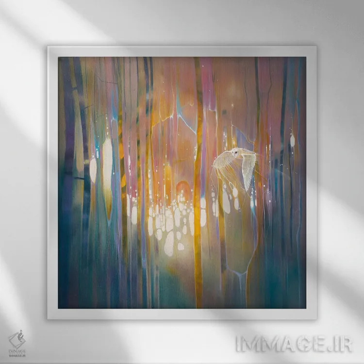 تابلو جغد آتنا(الهه یونانی) اثر گیل بوستامانته - نمای قابدار سفید