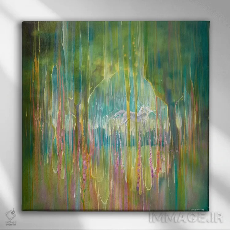 تابلو اسب تکشاخ مخفی اثر گیل بوستامانته - نمای روبهرو روی دیوار