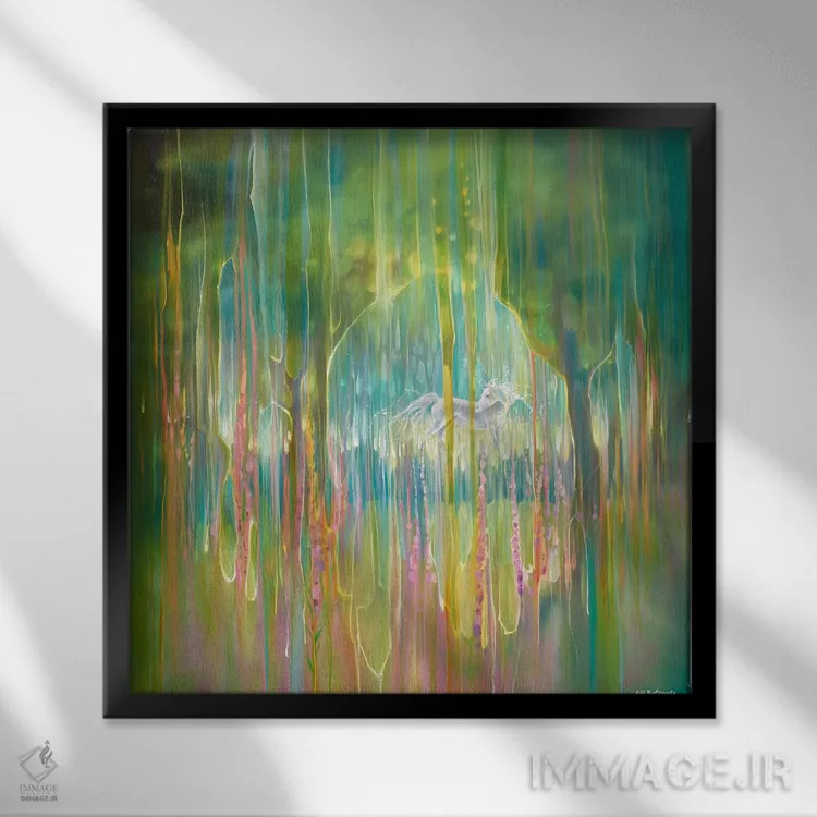 تابلو اسب تکشاخ مخفی اثر گیل بوستامانته - نمای قابدار مشکی