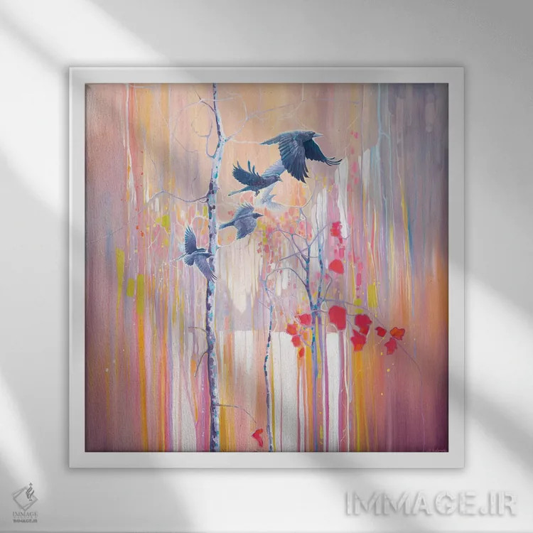 تابلو پویش کلاغها اثر گیل بوستامانته - نمای قابدار سفید