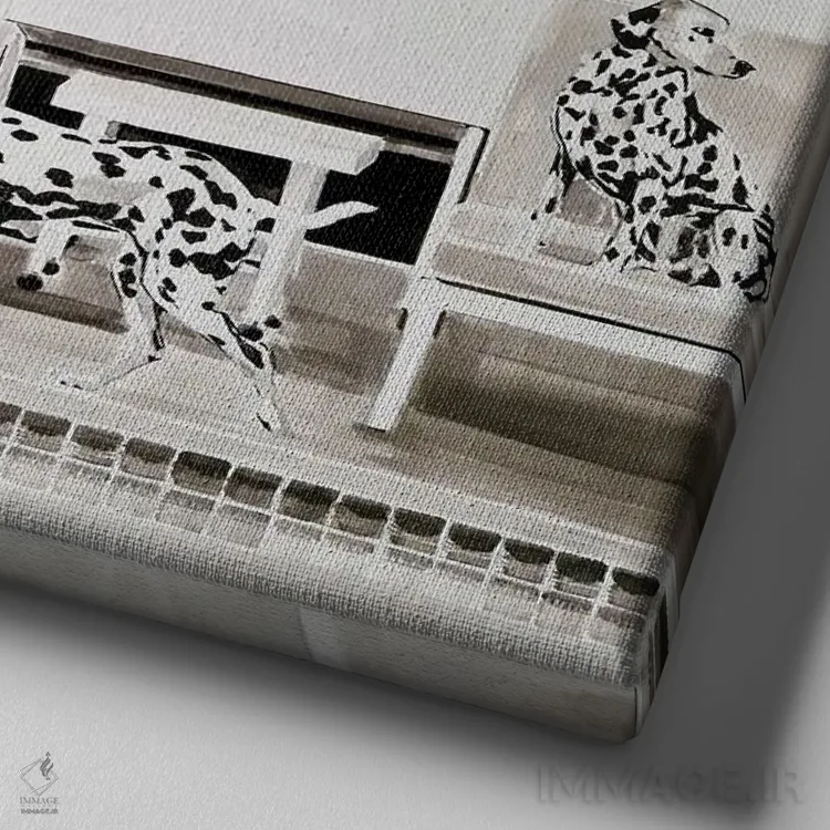 تابلو چهار سگ دالماتین اثر گیل لبلو - نمای نزدیک بافت بوم