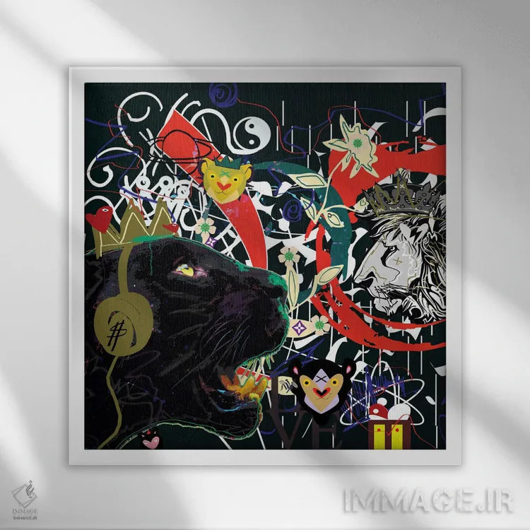 تابلو جگوار سیاه اثر گابریل کوزارلی - نمای قابدار سفید