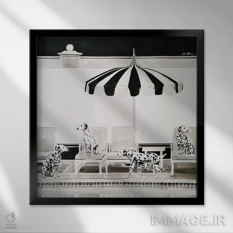 تابلو چهار سگ دالماتین اثر گیل لبلو - نمای قابدار مشکی