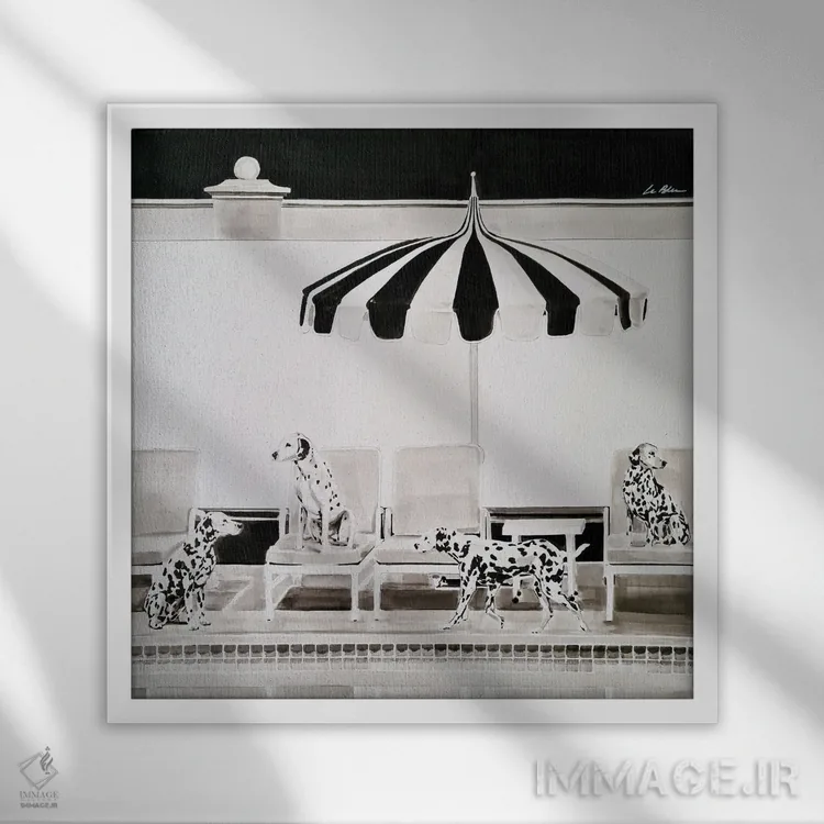 تابلو چهار سگ دالماتین اثر گیل لبلو - نمای قابدار سفید