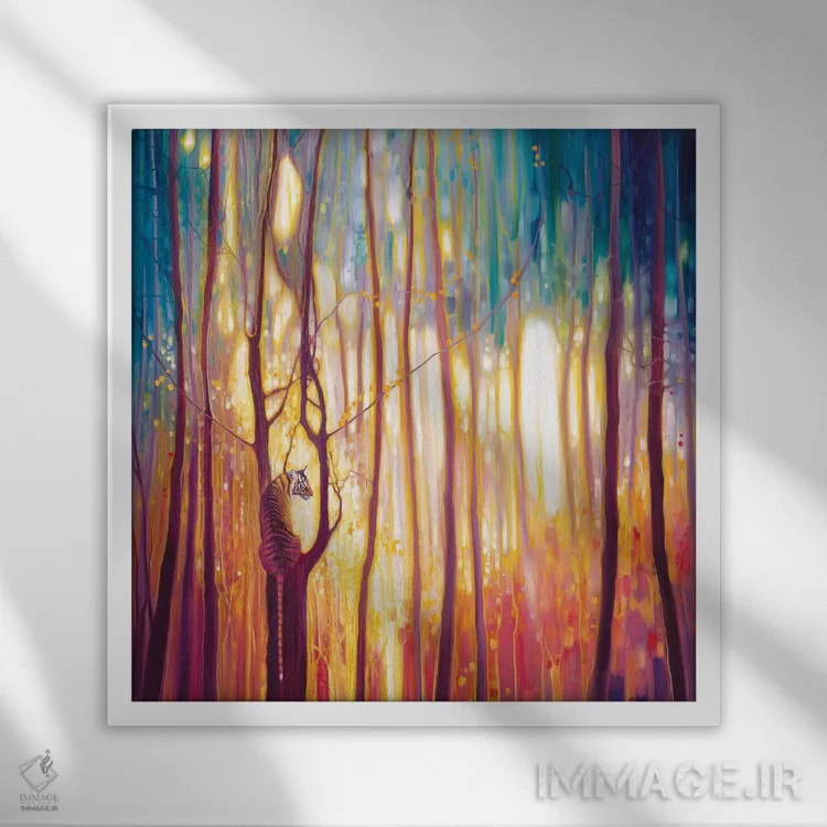 تابلو ببری روشن همچون آتش اثر گیل بوستامانته - نمای قابدار سفید