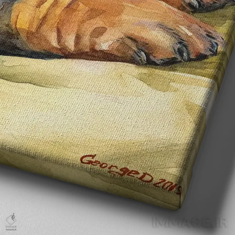 تابلو توله داشهاند (نژاد سگ) اثر جورج دیاچنکو - نمای نزدیک بافت بوم