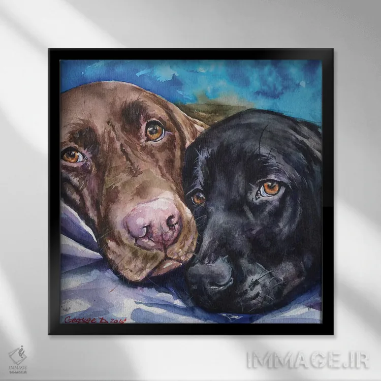 تابلو لابرادورها (جمع نژاد سگ لابرادور) اثر جورج دیاچنکو - نمای قابدار مشکی
