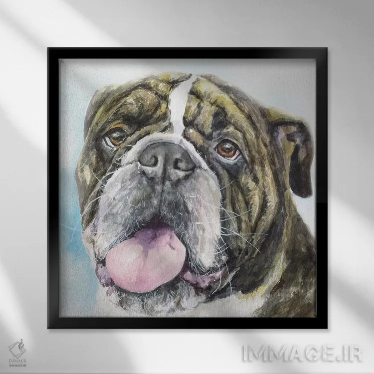 تابلو بولداگ انگلیسی ۱ (نژاد سگ) اثر جورج دیاچنکو - نمای قابدار مشکی