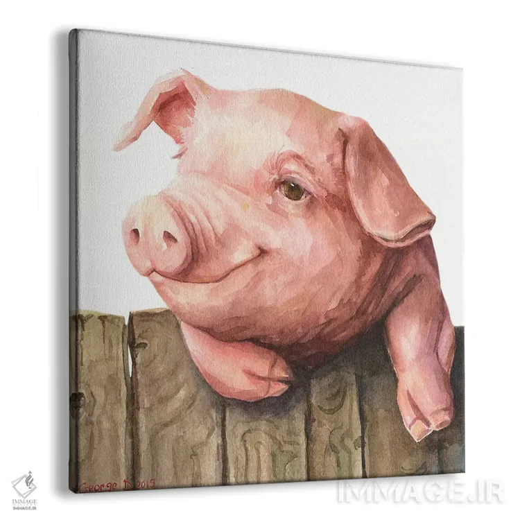 تابلو خوک کوچولو با زمینه سفید اثر جورج دیاچنکو - نمای پرسپکتیو محصول