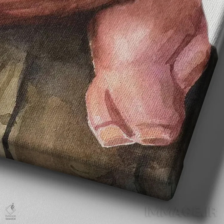 تابلو خوک کوچولو با زمینه سفید اثر جورج دیاچنکو - نمای نزدیک بافت بوم