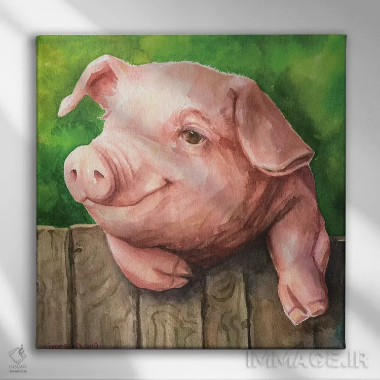 تابلو خوک کوچولو با پسزمینه اثر جورج دیاچنکو - نمای روبهرو روی دیوار