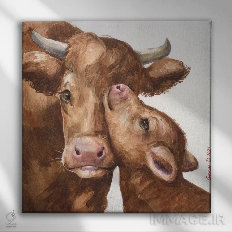 تابلو گاو مادر و گوسالهاش اثر جورج دیاچنکو - نمای روبهرو روی دیوار