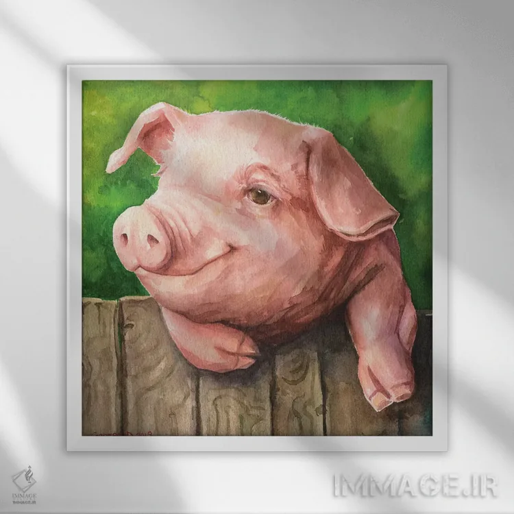 تابلو خوک کوچولو با پسزمینه اثر جورج دیاچنکو - نمای قابدار سفید
