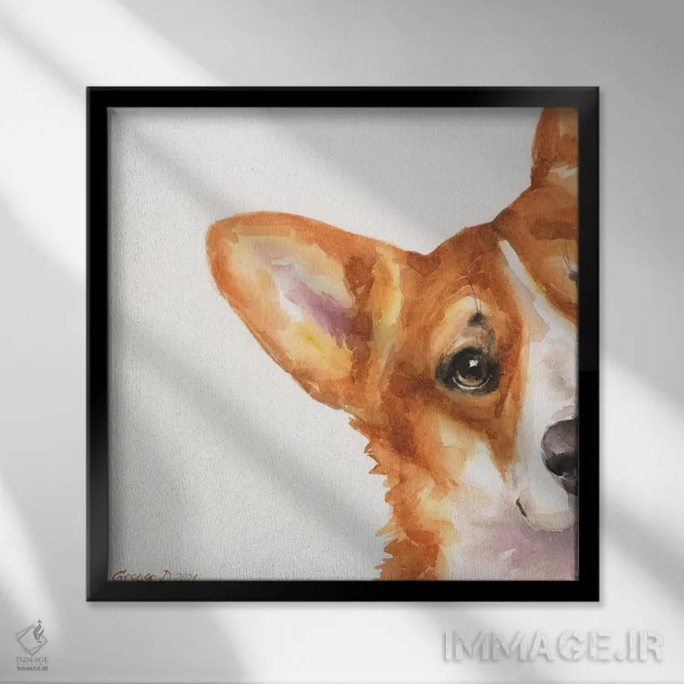 تابلو کورگی دزدکی ۱ (نژاد سگ) اثر جورج دیاچنکو - نمای قابدار مشکی