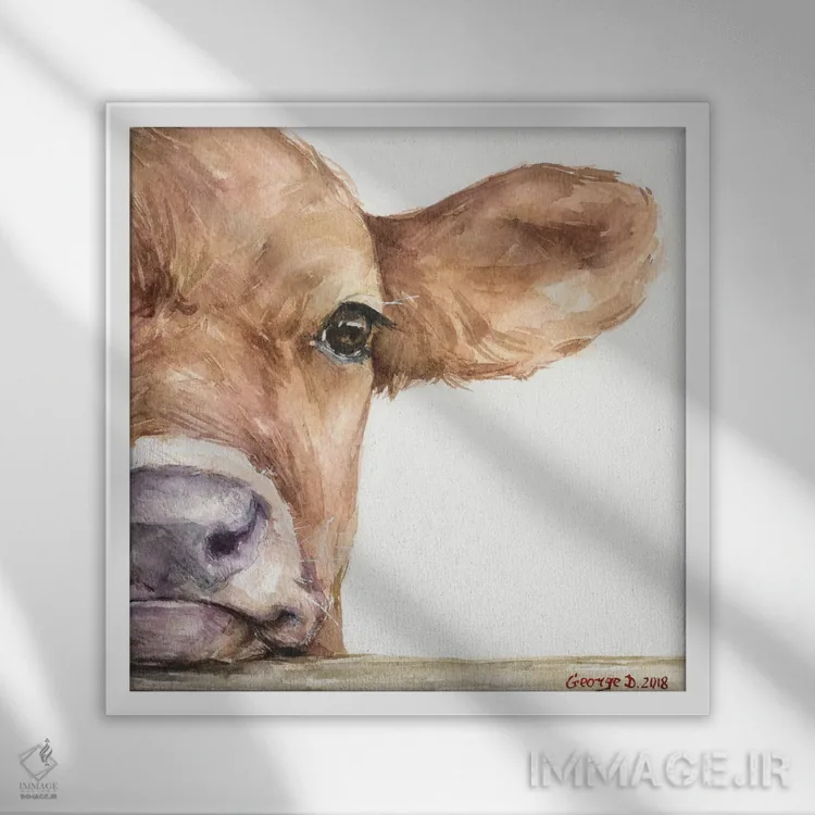 تابلو نیمرخ گوساله اثر جورج دیاچنکو - نمای قابدار سفید