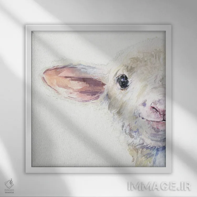 تابلو نیمرخ گوسفند بامزه اثر جورج دیاچنکو - نمای قابدار سفید