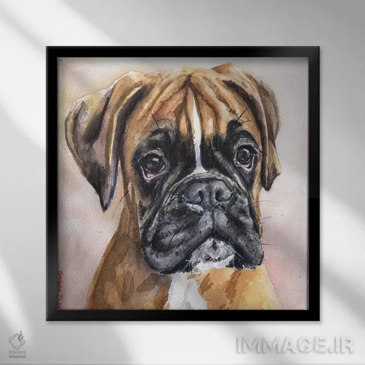تابلو فینا باکسر (اسم خاص/نژاد سگ) اثر جورج دیاچنکو - نمای قابدار مشکی
