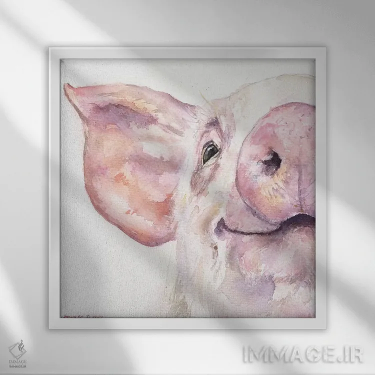 تابلو خوک خوشحال اثر جورج دیاچنکو - نمای قابدار سفید