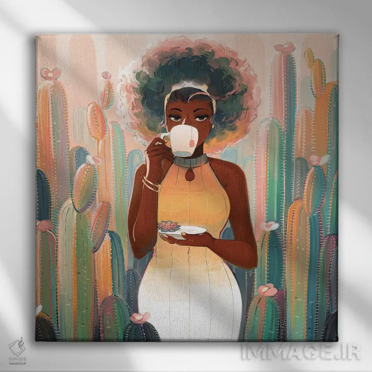 تابلو چای کاکتوس اثر ژنووا بی - نمای روبهرو روی دیوار