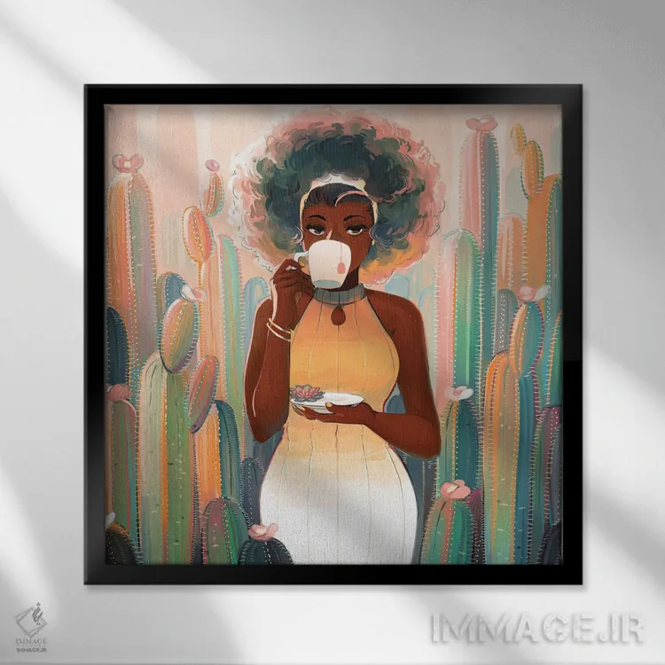 تابلو چای کاکتوس اثر ژنووا بی - نمای قابدار مشکی