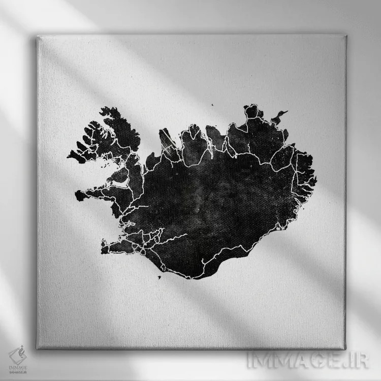 تابلو نقشهٔ سیاه ایسلند، مشکی II (مربع) اثر مونیکا استریگل - نمای روبهرو روی دیوار