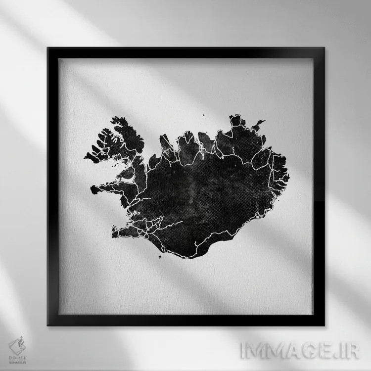 تابلو نقشهٔ سیاه ایسلند، مشکی II (مربع) اثر مونیکا استریگل - نمای قابدار مشکی