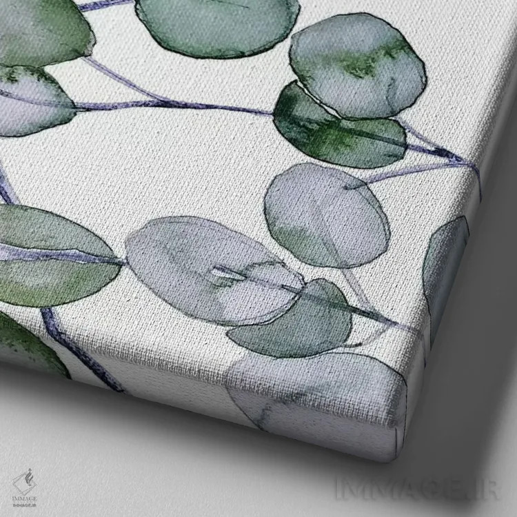 تابلو اکالیپتوس آبرنگی (مربع) اثر مونیکا استریگل - نمای نزدیک بافت بوم