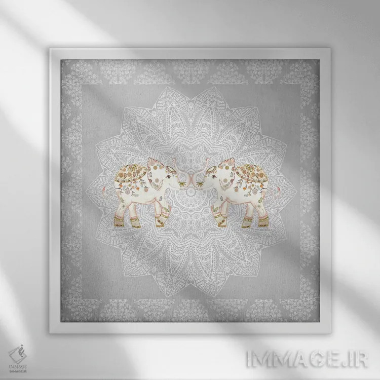 تابلو فیلهای الحمرا اثر مونیکا استریگل - نمای قابدار سفید