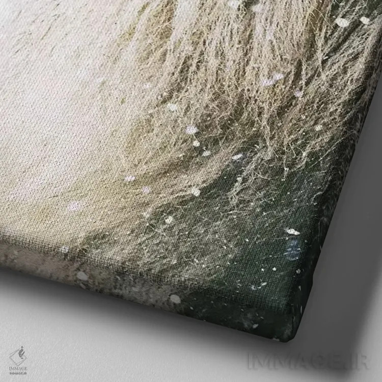 تابلو شیر در برف (مربع) اثر مونیکا استریگل - نمای نزدیک بافت بوم