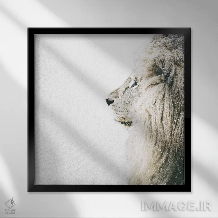 تابلو شیر در برف (مربع) اثر مونیکا استریگل - نمای قابدار مشکی