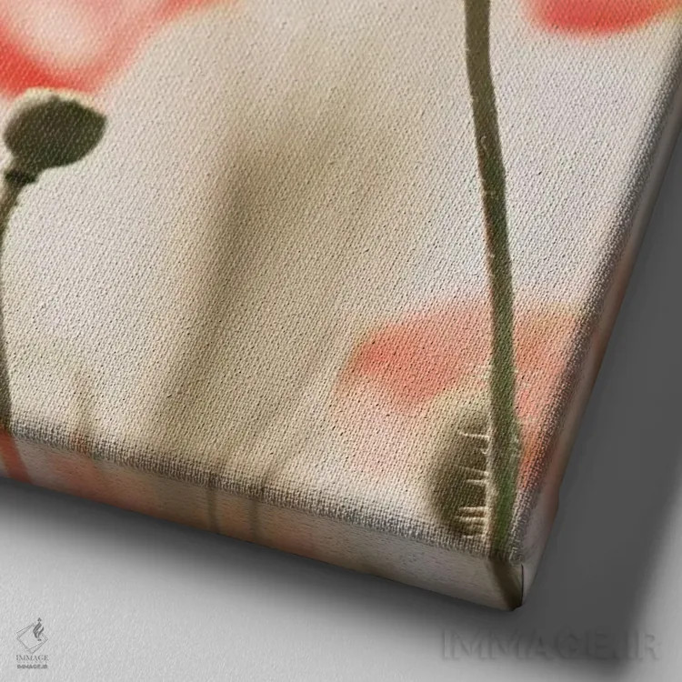 تابلو گلهای شقایق هلوئی (مربع) اثر مونیکا استریگل - نمای نزدیک بافت بوم