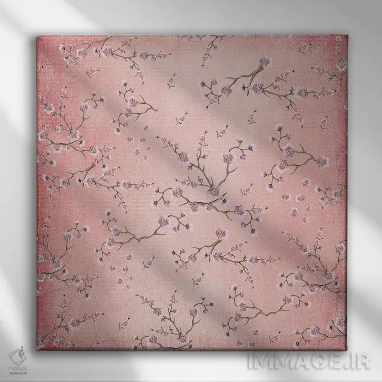 تابلو ساکورا عاشقانه سرخگونه VI (مربع) اثر مونیکا استریگل - نمای روبهرو روی دیوار
