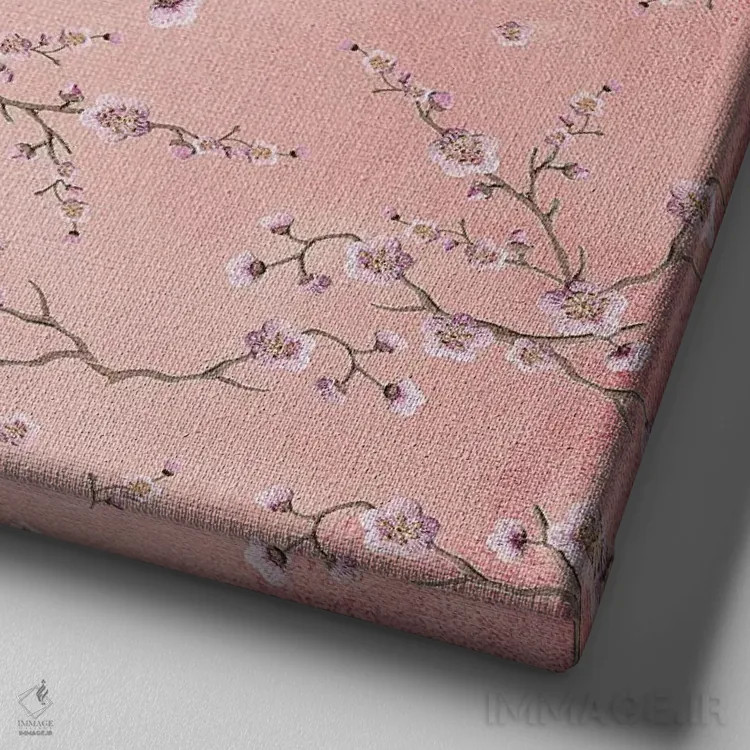 تابلو ساکورا عاشقانه سرخگونه VI (مربع) اثر مونیکا استریگل - نمای نزدیک بافت بوم