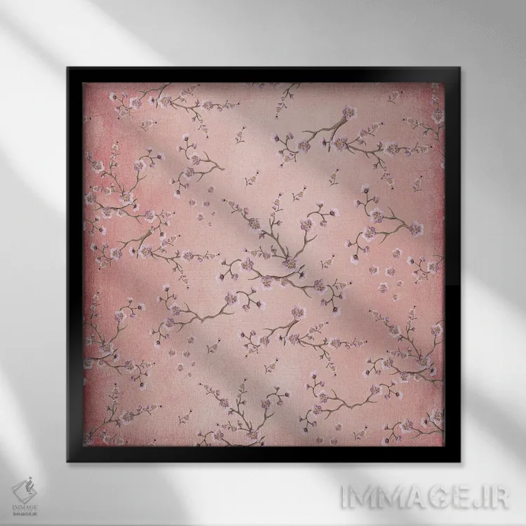 تابلو ساکورا عاشقانه سرخگونه VI (مربع) اثر مونیکا استریگل - نمای قابدار مشکی