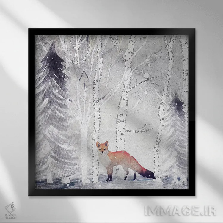 تابلو آقای فاکس زمستانی اثر مونیکا استریگل - نمای قابدار مشکی