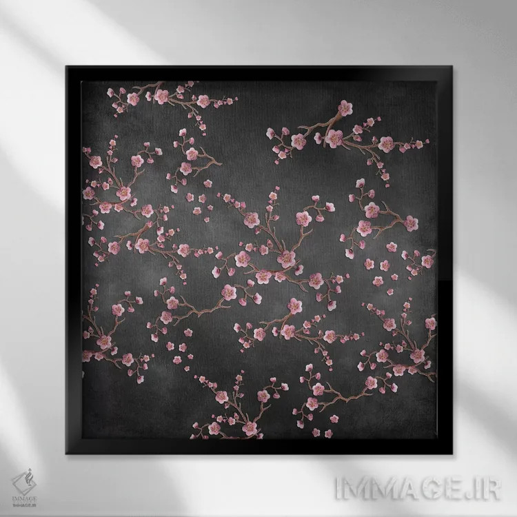 تابلو ساکورا (شکوفه گیلاس) اثر مونیکا استریگل - نمای قابدار مشکی