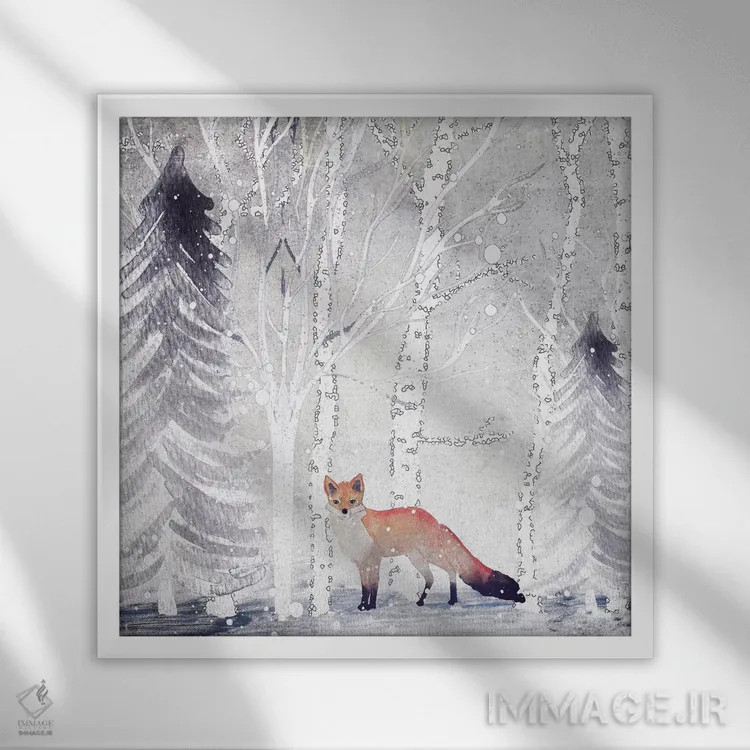 تابلو آقای فاکس زمستانی اثر مونیکا استریگل - نمای قابدار سفید