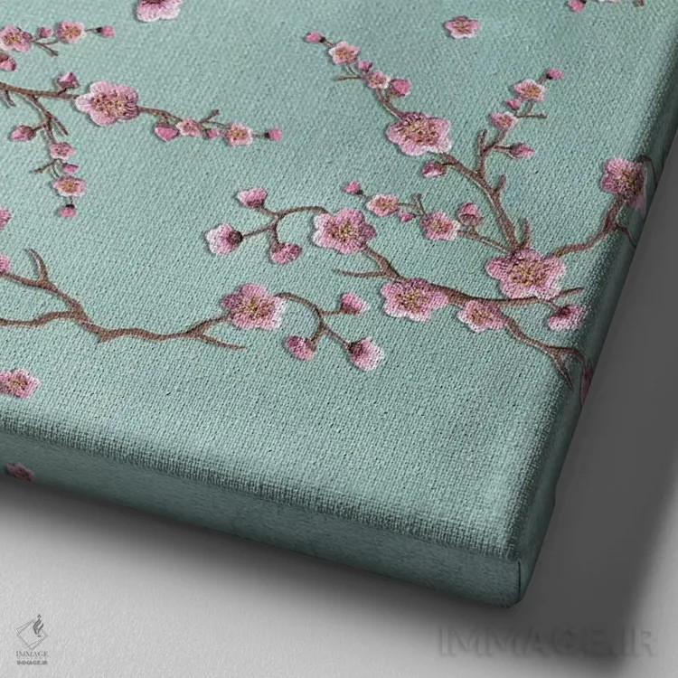 تابلو ساکورا (شکوفه گیلاس) اثر مونیکا استریگل - نمای نزدیک بافت بوم