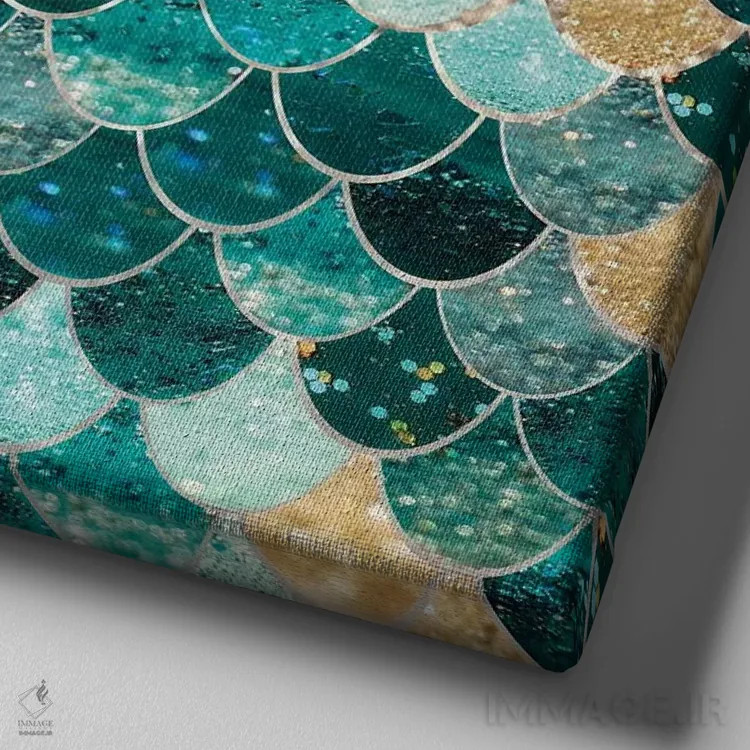تابلو پری دریایی واقعی _ زمرد و طلا اثر مونیکا استریگل - نمای نزدیک بافت بوم