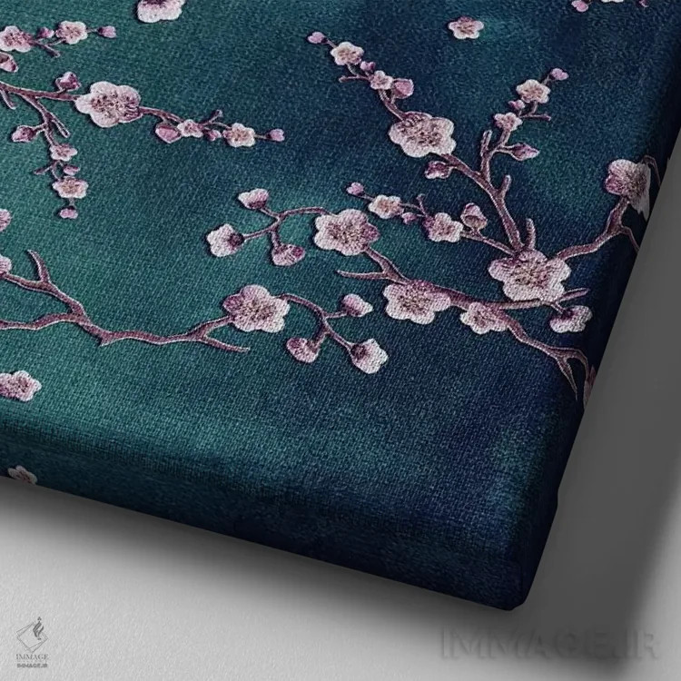 تابلو ساکورا (شکوفه گیلاس) اثر مونیکا استریگل - نمای نزدیک بافت بوم