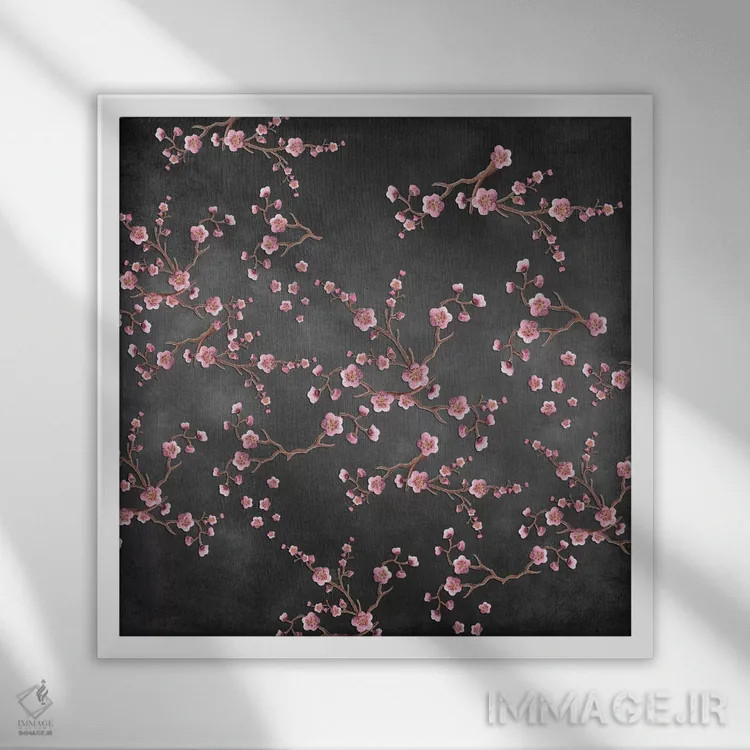 تابلو ساکورا (شکوفه گیلاس) اثر مونیکا استریگل - نمای قابدار سفید