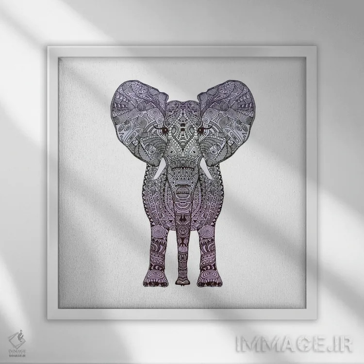 تابلو فیل بنفش اثر مونیکا استریگل - نمای قابدار سفید