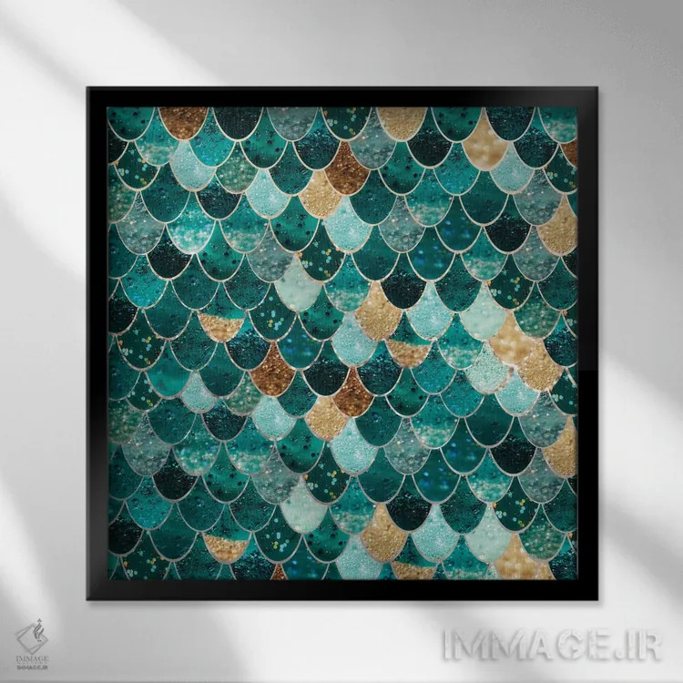 تابلو پری دریایی واقعی _ زمرد و طلا اثر مونیکا استریگل - نمای قابدار مشکی