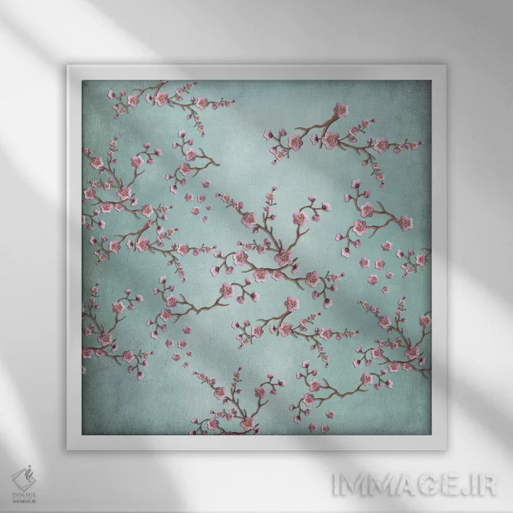 تابلو ساکورا (شکوفه گیلاس) اثر مونیکا استریگل - نمای قابدار سفید