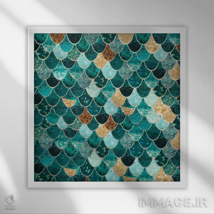 تابلو پری دریایی واقعی _ زمرد و طلا اثر مونیکا استریگل - نمای قابدار سفید