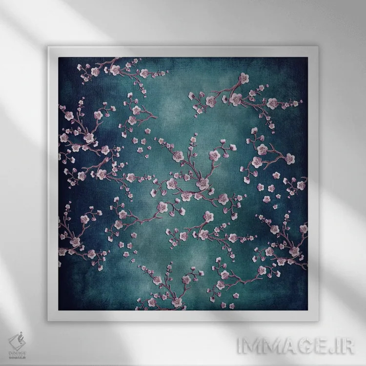 تابلو ساکورا (شکوفه گیلاس) اثر مونیکا استریگل - نمای قابدار سفید